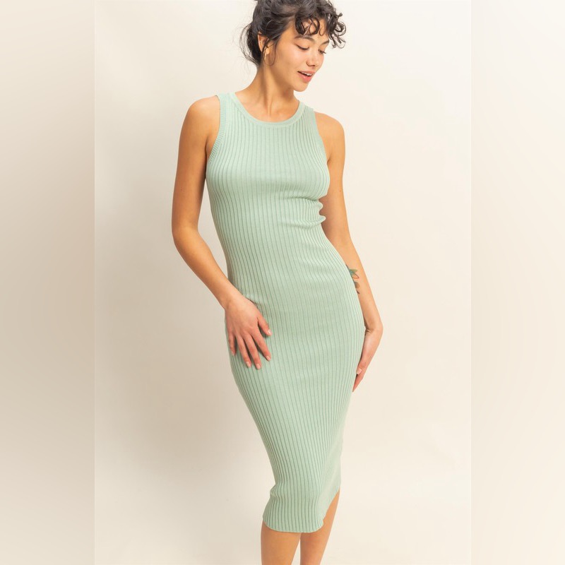 Hyfve Ribbed Round Neck Sleeveless Knit Midi Dress